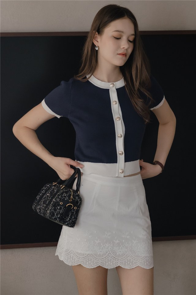 *Preorder* ACW Colourblock Contrast Trim Button Knit Top in Navy