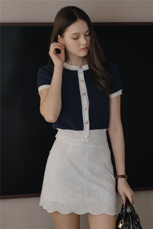 *Preorder* ACW Colourblock Contrast Trim Button Knit Top in Navy