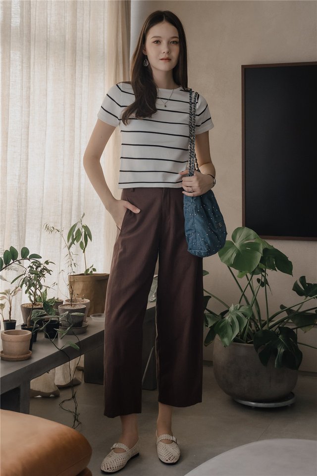*Preorder* ACW Striped Boat Neck Knit Top in White