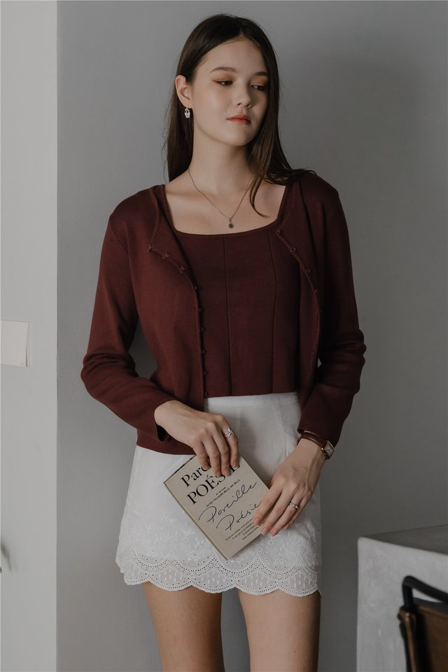 ACW Basic Lined Square Neck Knit Top in Deep Burgundy
