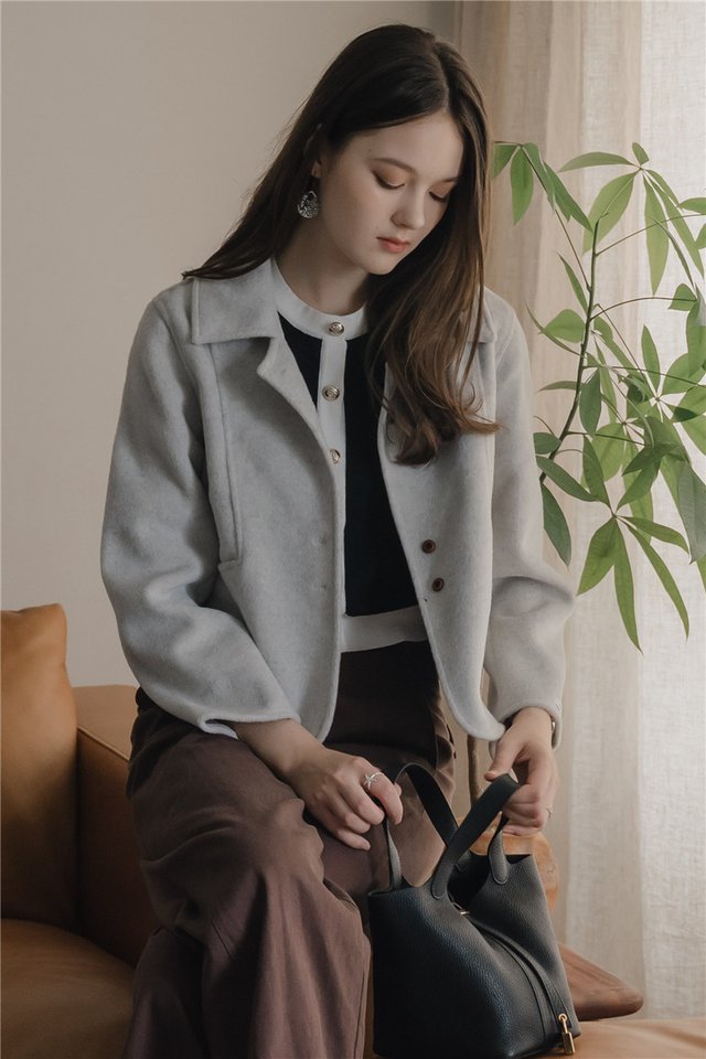 *Backorder* ACW Cropped Button Down Coat in Grey
