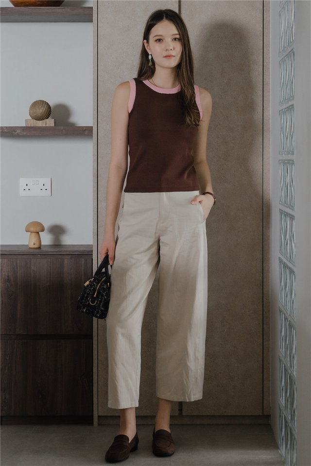*Preorder* ACW Contrast Piping Sleeveless Knit Top in Cocoa