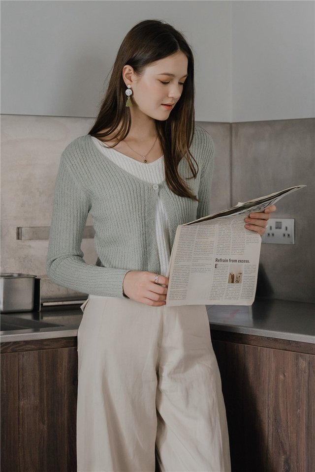 ACW Faux Two Piece Knit Cardigan Top in Seafoam