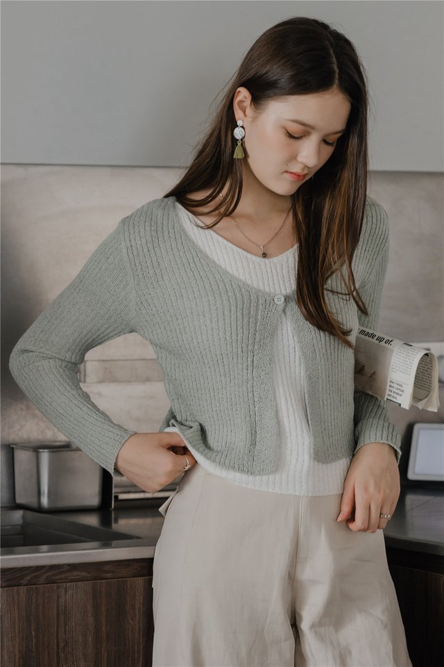 ACW Faux Two Piece Knit Cardigan Top in Seafoam