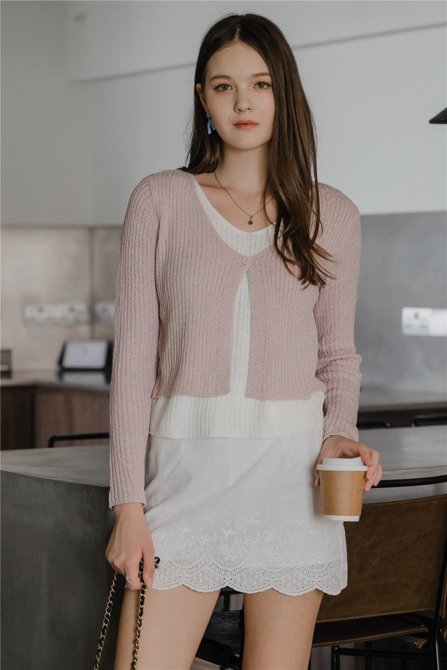 ACW Faux Two Piece Knit Cardigan Top in Blush