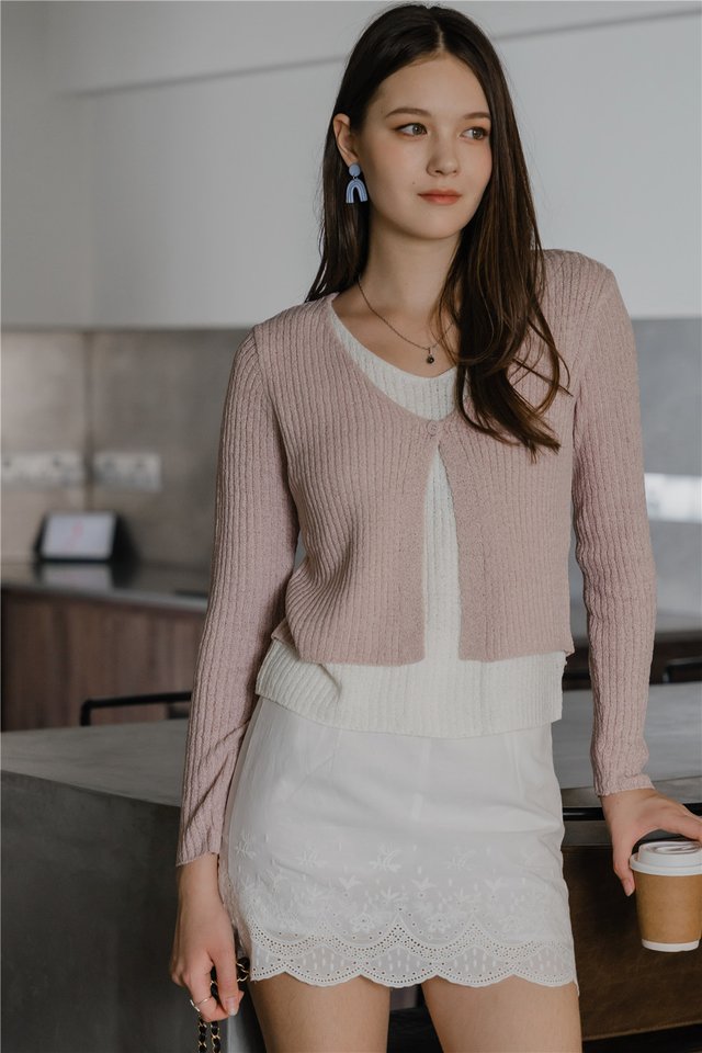ACW Faux Two Piece Knit Cardigan Top in Blush
