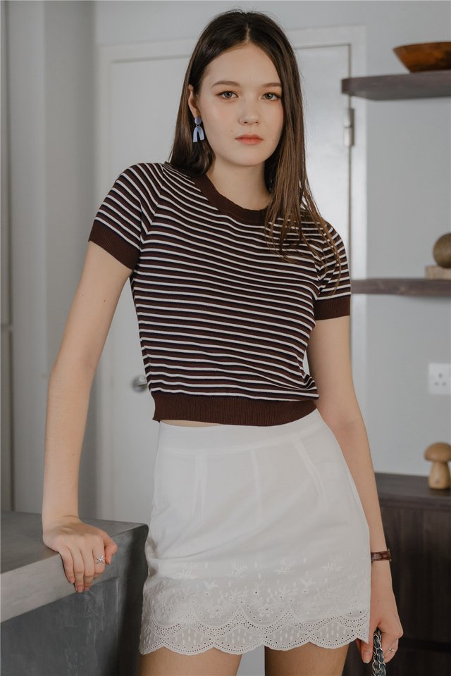 *Preorder* ACW Striped Crop Basic Sleeve Knit Top in Dark Cocoa