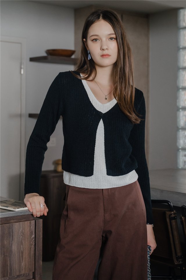 ACW Faux Two Piece Knit Cardigan Top in Black