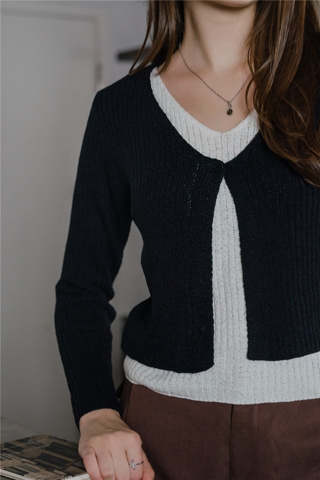ACW Faux Two Piece Knit Cardigan Top in Black
