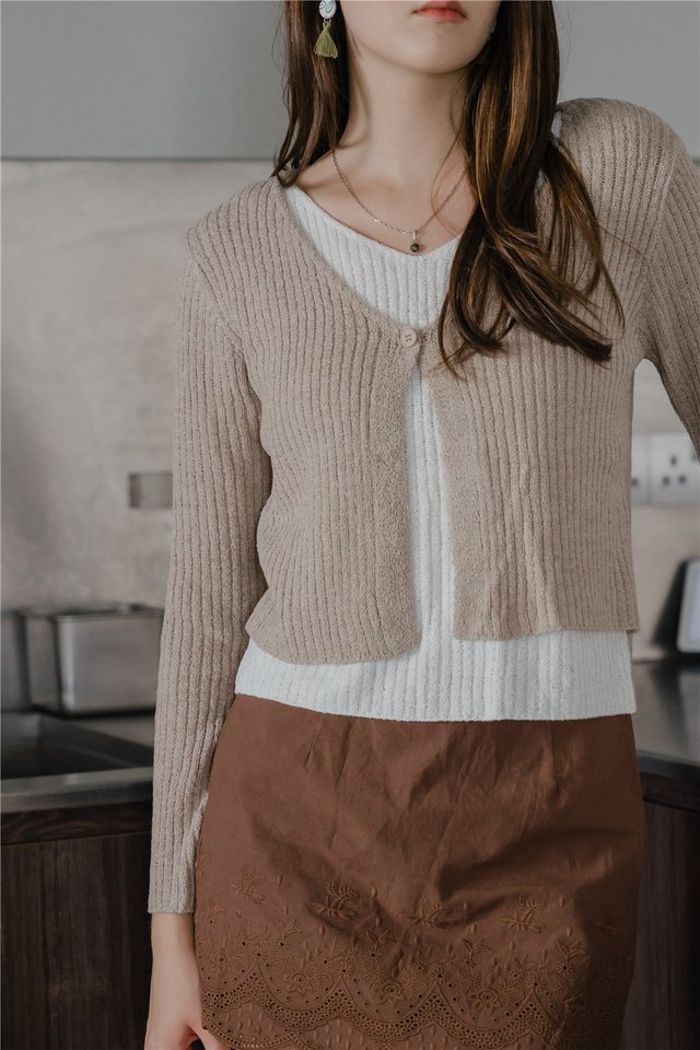 ACW Faux Two Piece Knit Cardigan Top in Oat