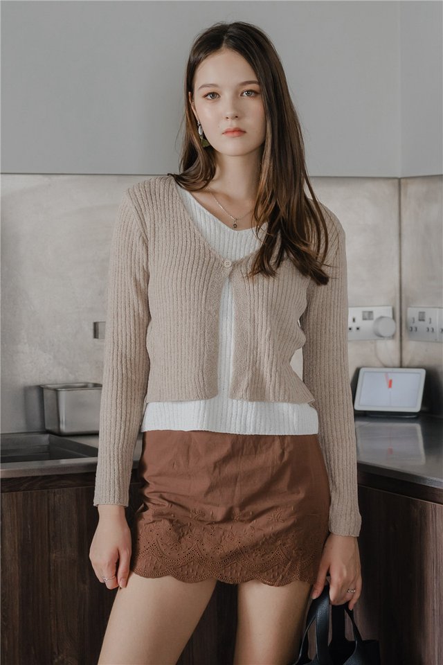 ACW Faux Two Piece Knit Cardigan Top in Oat