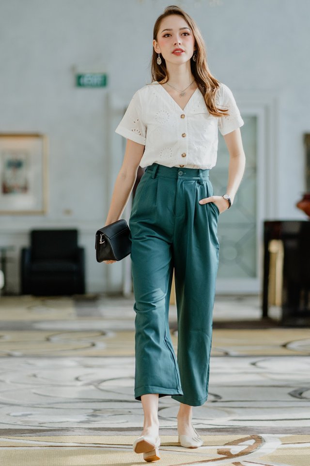 ACW Straight Cut High Waisted Trousers in Emerald