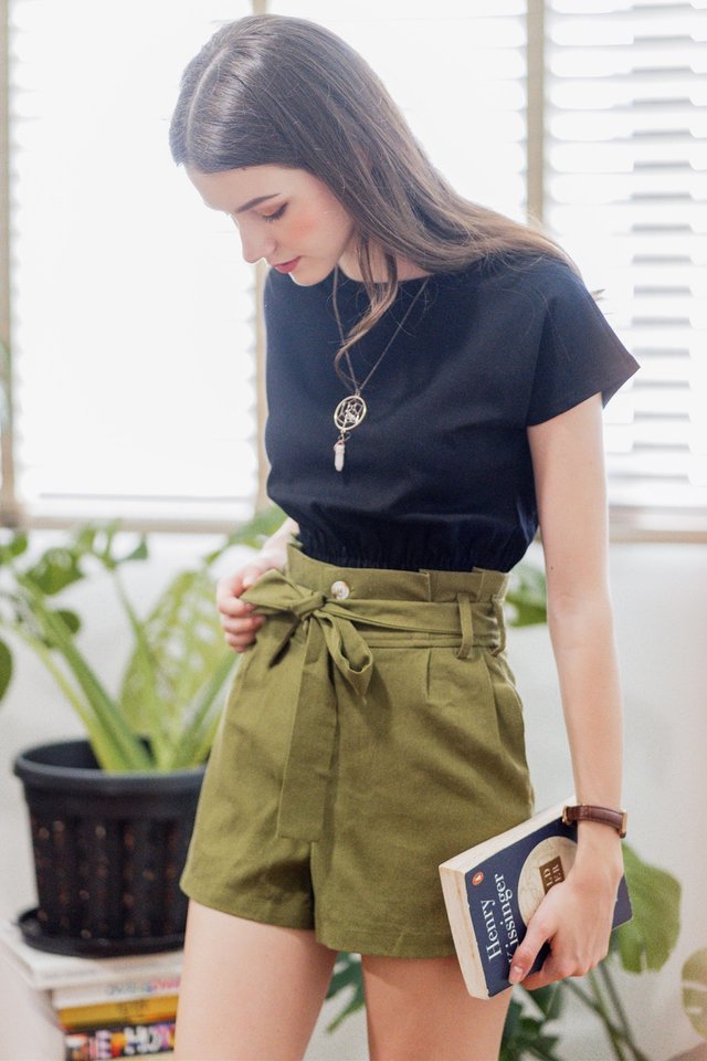ACW Linen Paperbag Shorts in Olive