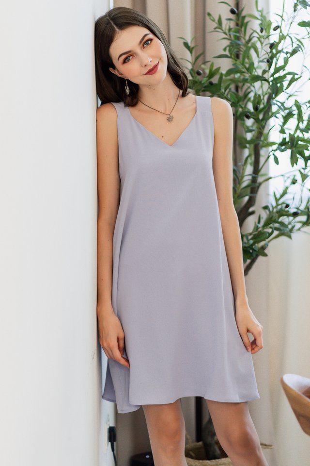 ACW Thick Strap Adjustable Button Swing Dress in Lavender