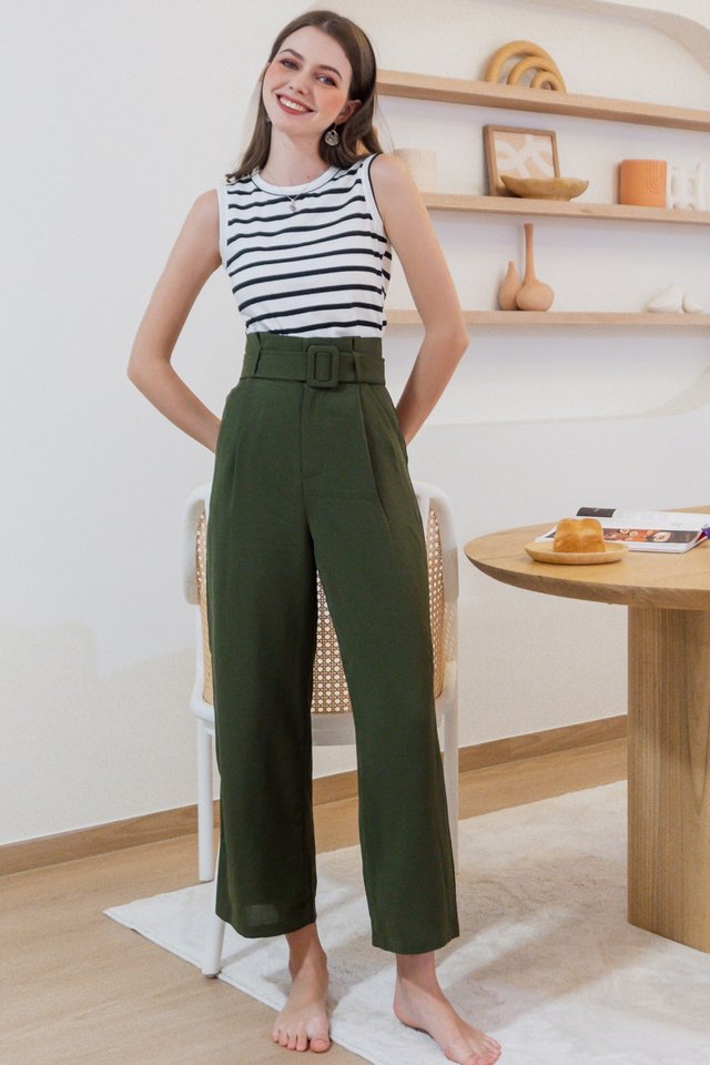 ACW Belted Flare Trousers in Olive