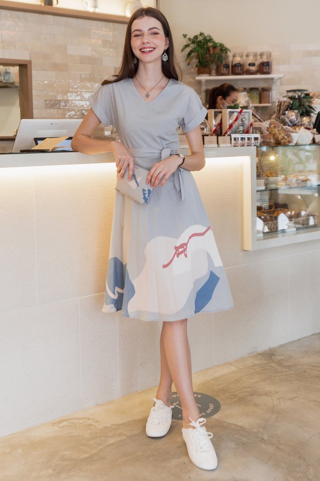 ACW Flourish Sleeve Midi Skater Dress in Sage