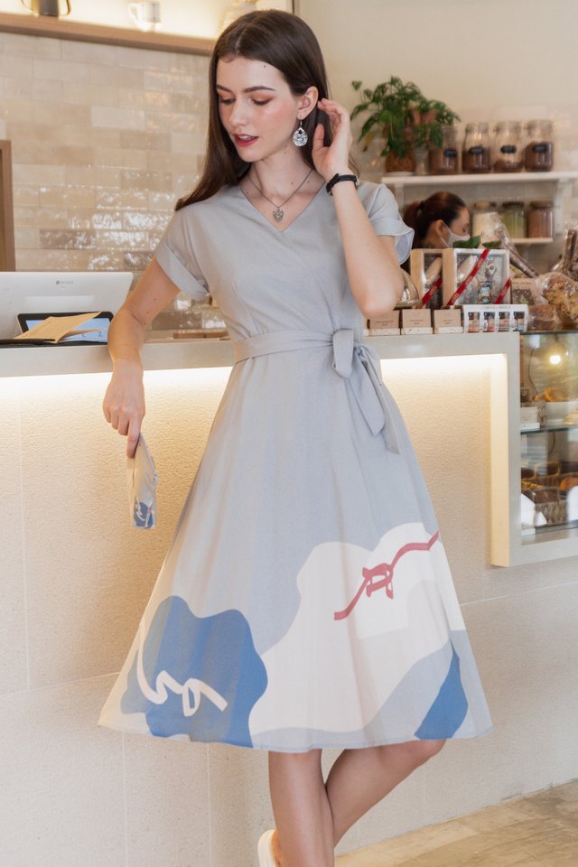 ACW Flourish Sleeve Midi Skater Dress in Sage