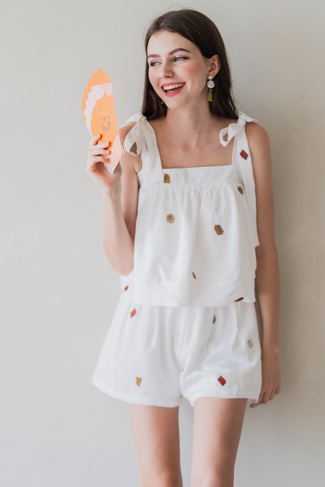 ACW Kueh Embroidery Tie Strap Flare Top