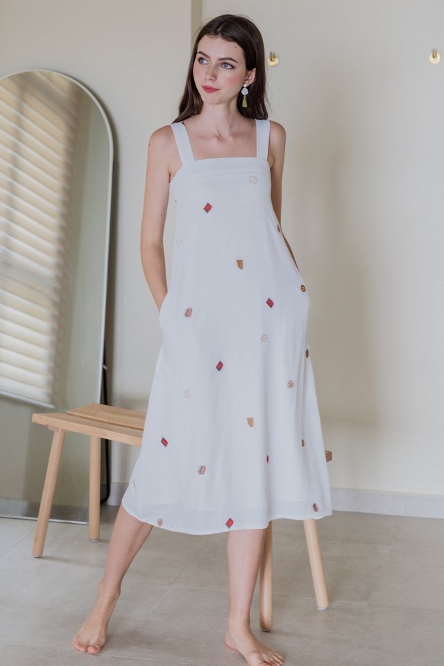 ACW Kueh Embroidery Thick Strap Midi Dress 