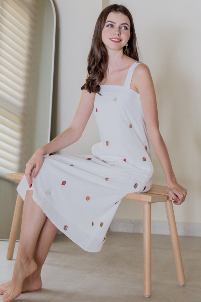 ACW Kueh Embroidery Thick Strap Midi Dress 