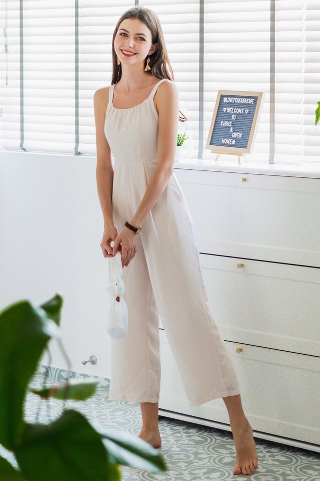 ACW Ruch Detail Straight Cut Jumpsuit in Ivory