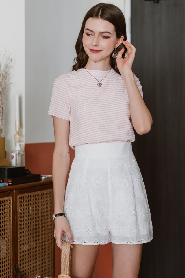 ACW Gingham Round Neck Top in Blush