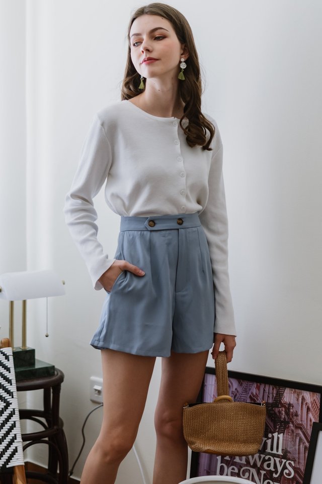 ACW Double Button Structured Shorts in Stone Blue