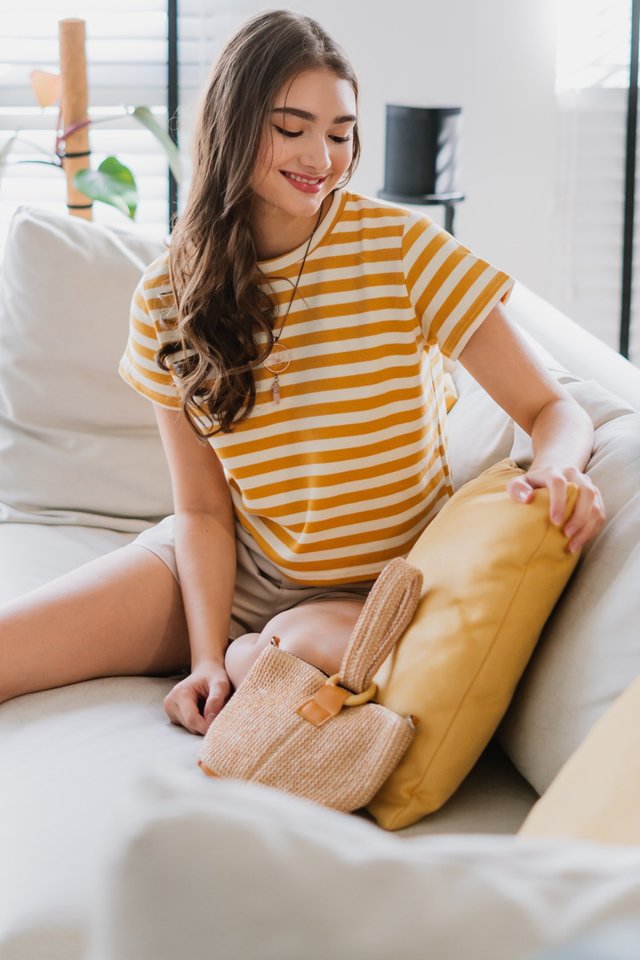 Striped Basic Box Tee Top in Daffodil
