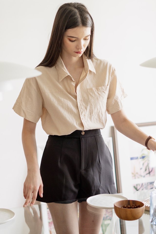 ACW Linen Camp Collar Button Down Shirt in Ecru