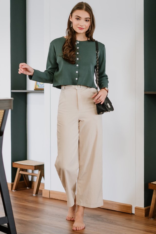 ACW Belted Straight Cut Linen Trousers in Ecru