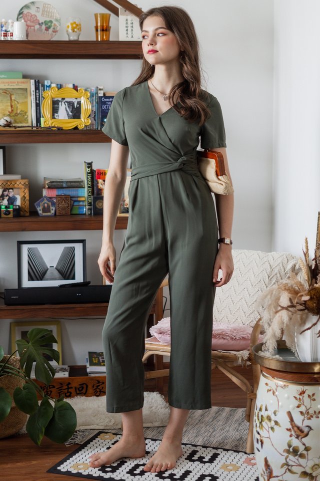ACW Knot Twist Sleeve Jumpsuit in Olive