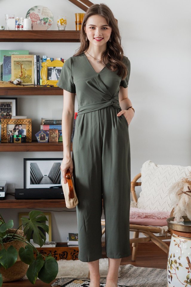 ACW Knot Twist Sleeve Jumpsuit in Olive
