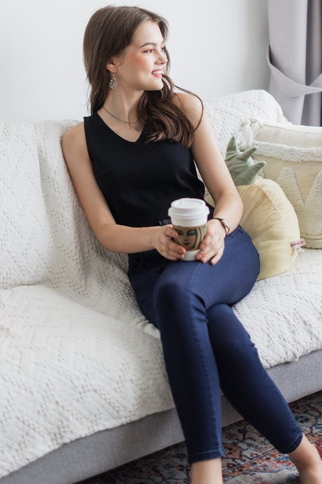 ACW Classic Sleeveless V Neck Knit Top in Black