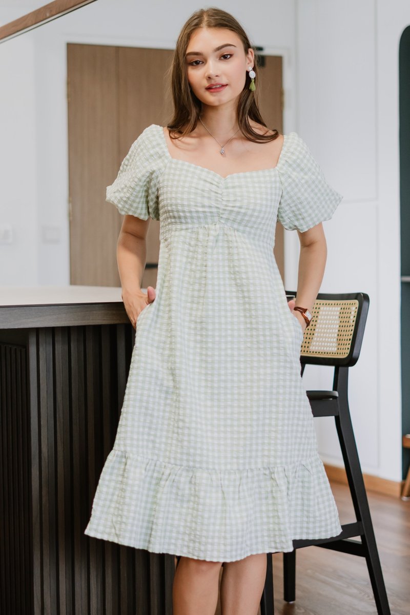 Gingham puff sleeve clearance dress