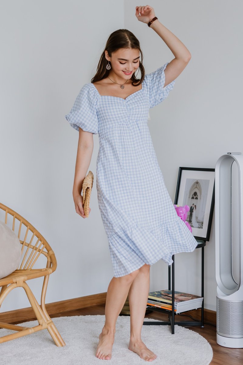 White and blue gingham on sale dress