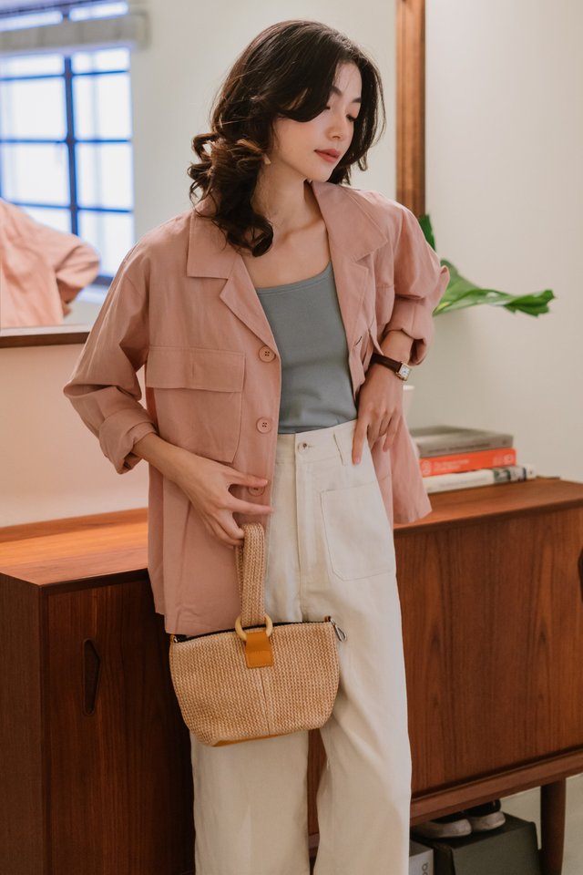 ACW Oversized Button Down Linen Jacket in Blush