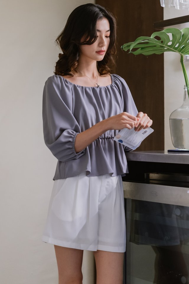 ACW Two Way Babydoll Peplum Blouse in Stone Grey