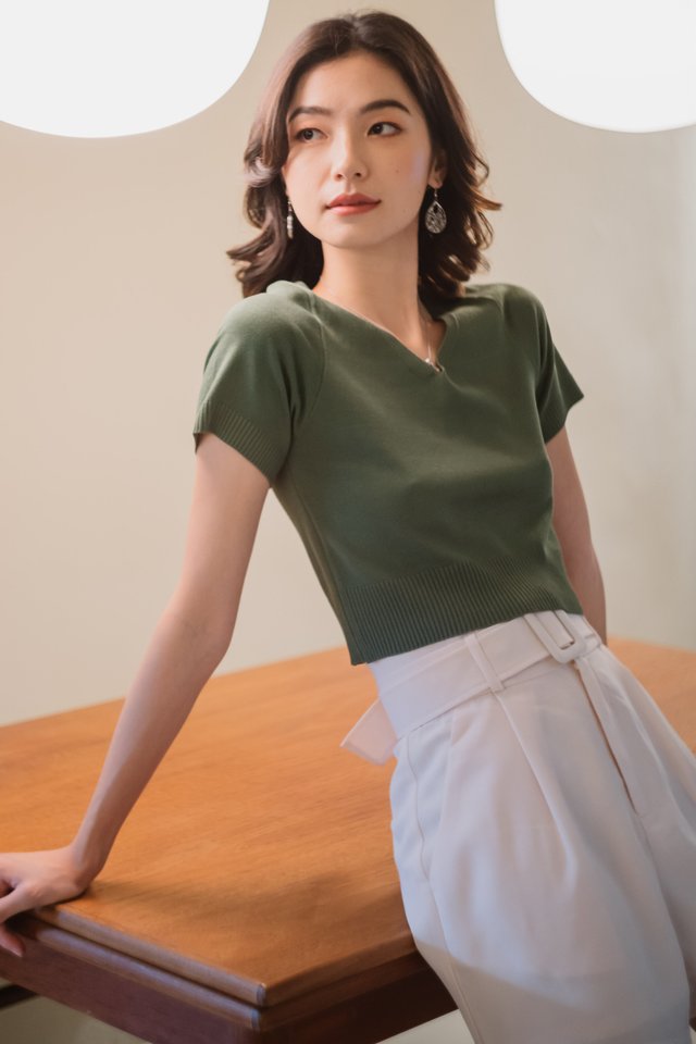 ACW Basic Sleeved Knit Top in Olive