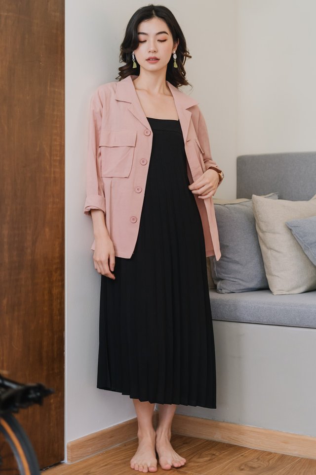 ACW Oversized Button Down Linen Jacket in Blush