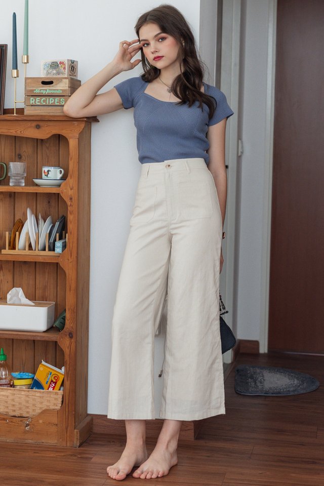 ACW Double Pocket Linen Straight Cut Trousers in Ivory