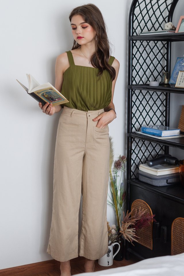 ACW Thick Strap Pleated Swing Top in Olive