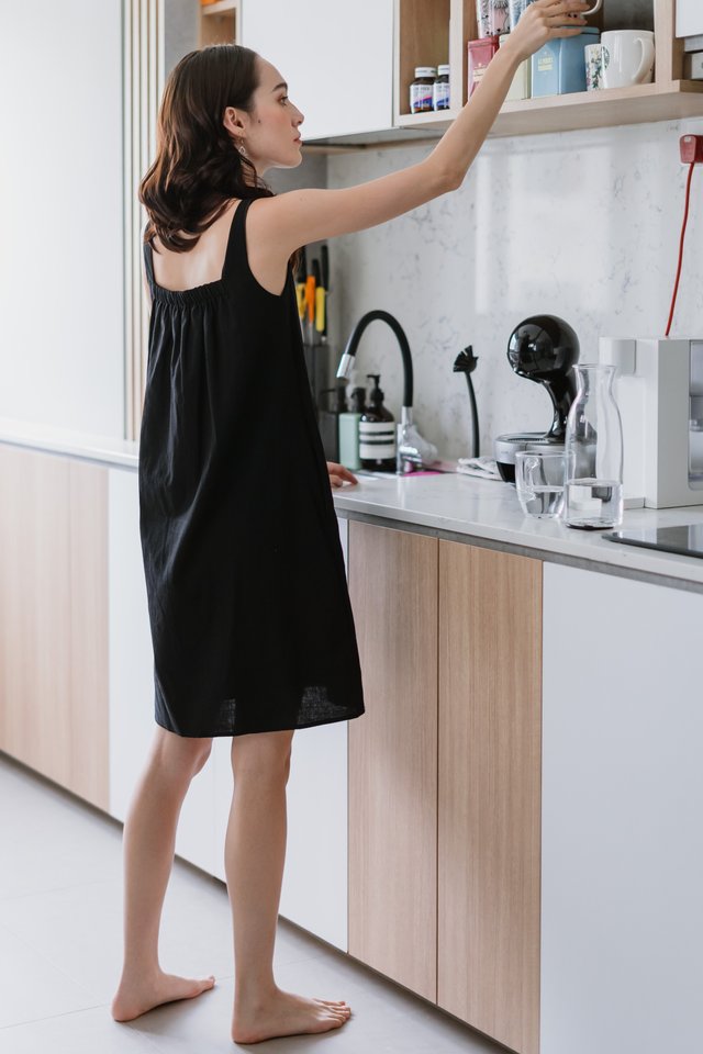 ACW Linen Basic Shift Dress in Black