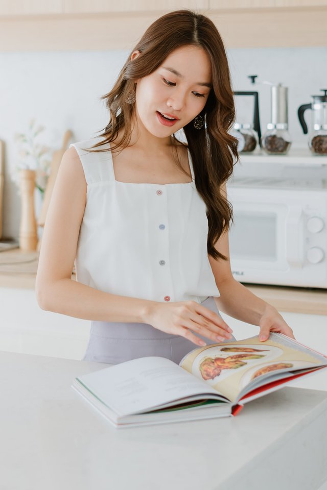 ACW Coloured Buttons Thick Strap Top in White
