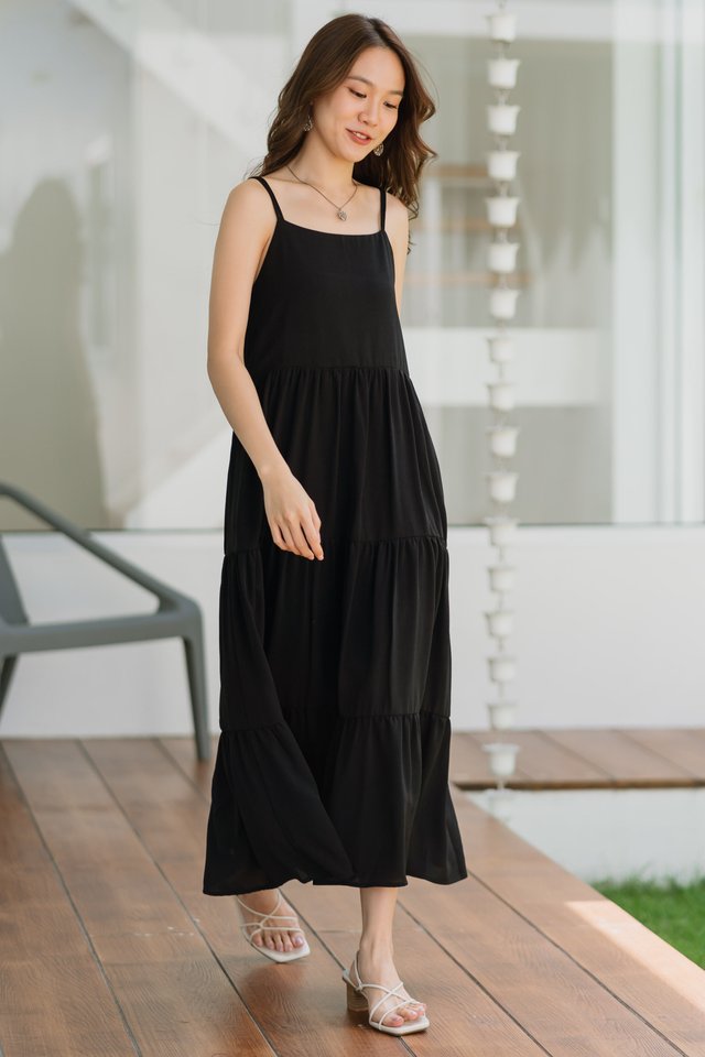 ACW Duo Strap Tiered Maxi Dress in Black