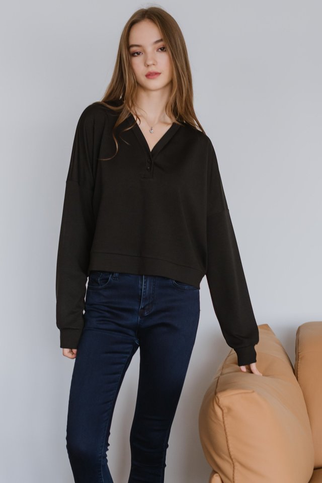 ACW Basic Knit Button Oversized Sweater in Black