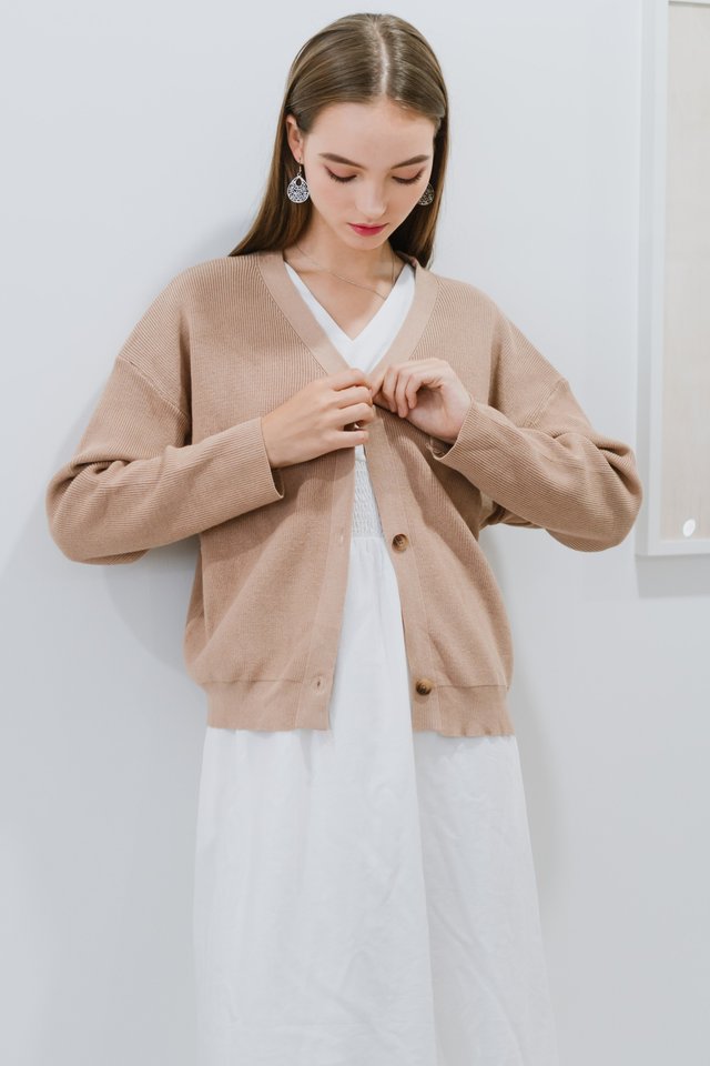 ACW Cozy Button Knit Oversized Cardigan in Brown