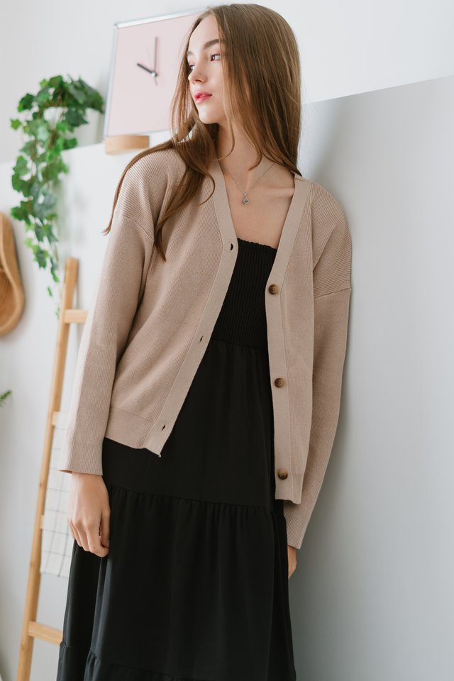 ACW Cozy Button Knit Oversized Cardigan in Light Toffee 