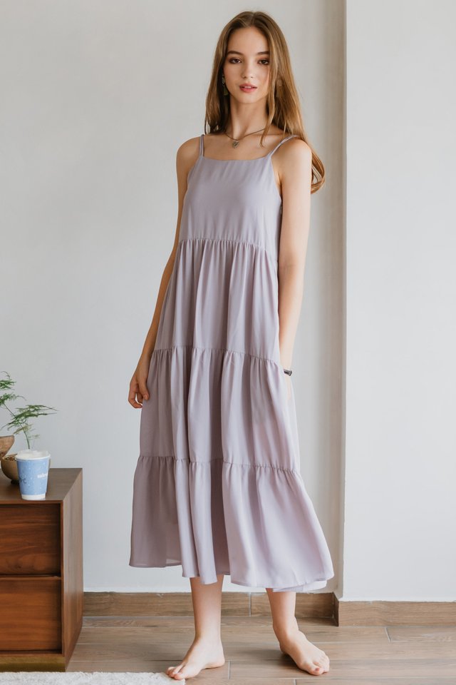 ACW Duo Strap Tiered Maxi Dress in Dove Grey