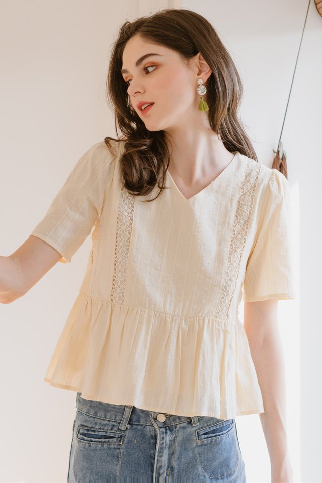ACW Crotchet Panel Sleeved Babydoll Top in Ivory