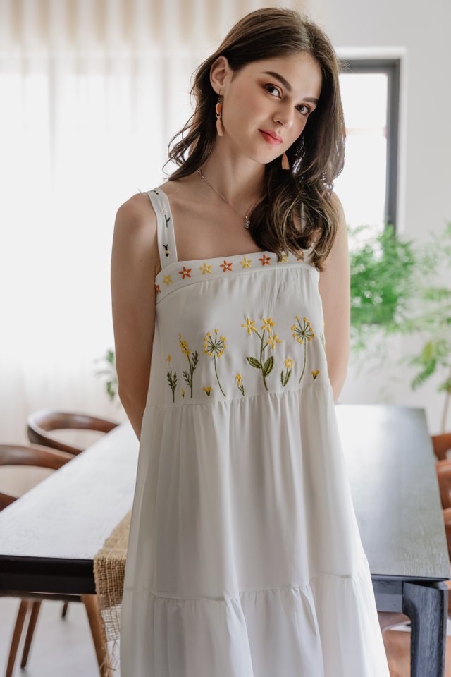 ACW Embroidered Straps Tiered Swing Dress